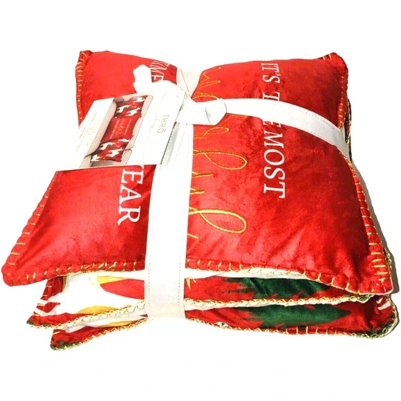 3Pc THRO Christmas Pillow Decor It's The Most Wonderfu1 Time Of The Year